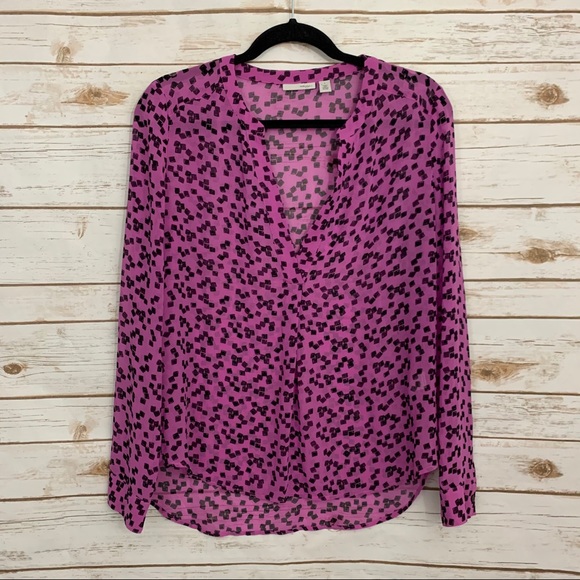 Halogen Purple Printed Long Sleeve Career Blouse - Picture 1 of 8